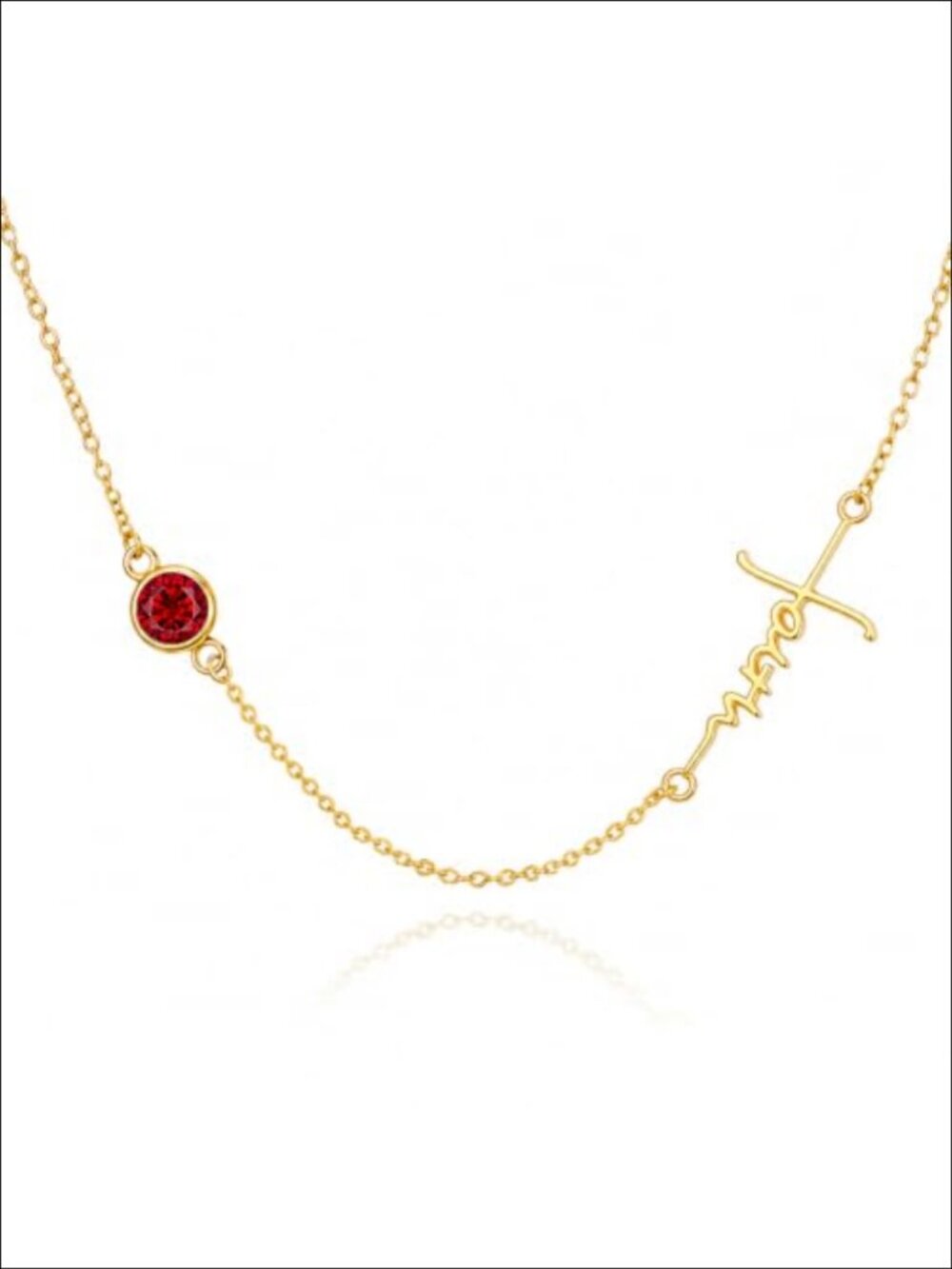 14K Gold Plated Sideways Faith Cross Necklace Birthstone Pendant Choker